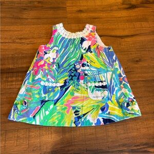 Lilly Pulitzer Baby Girls Coral Reef Print Shift Dress Size 18-24 Scalloped Lace